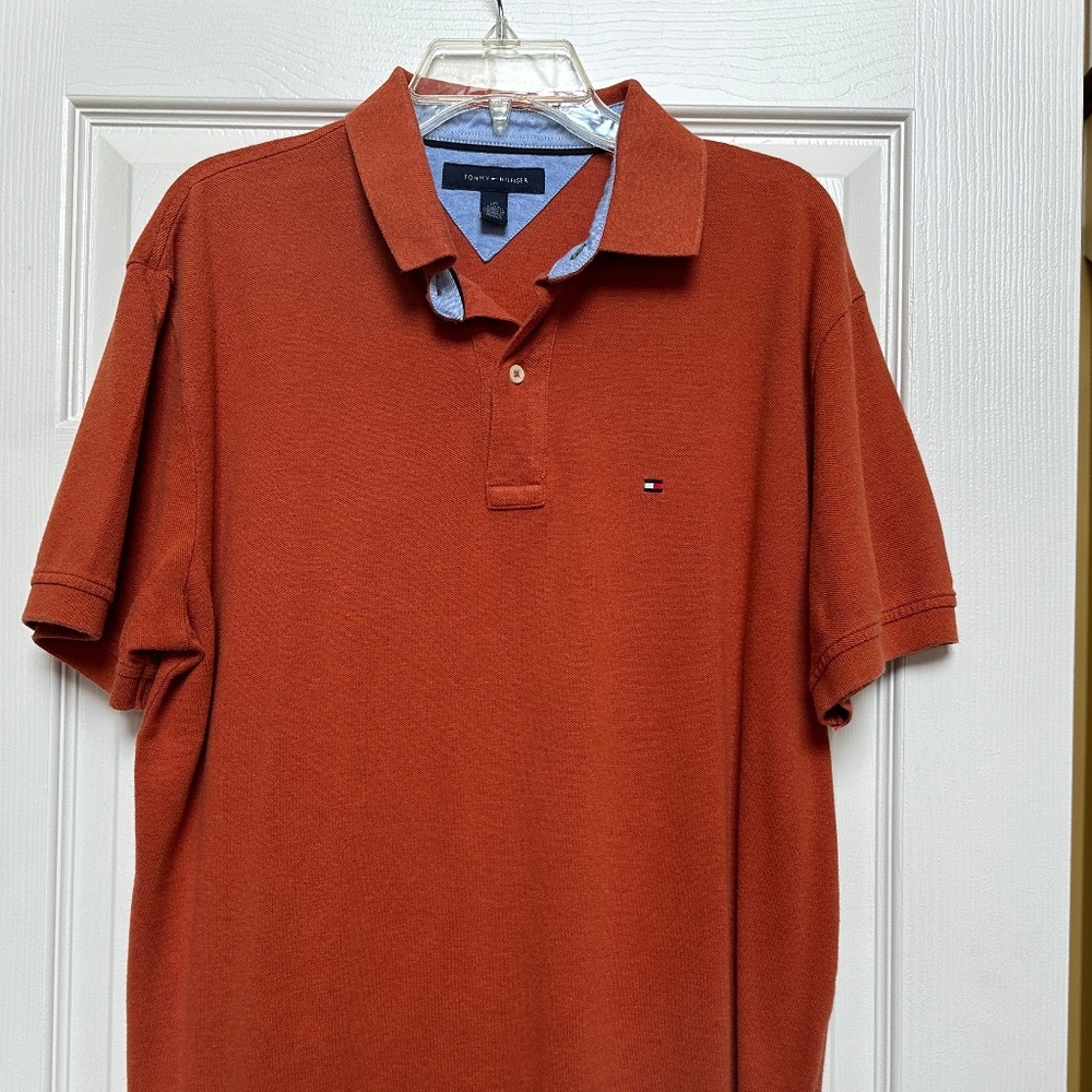 TOMMY HILFIGER MEN'S POLO:PRE-OWNED LARGE PUMPKIN